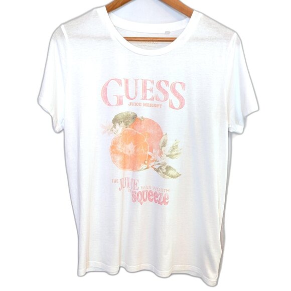 Guess | Eco Organic Cotton Blend White Fruit Graphic Print Easy Tee | Medium - Picture 7 of 12